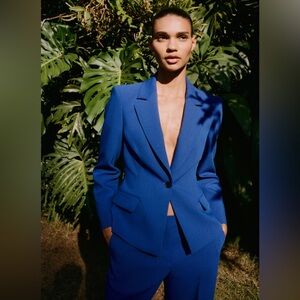 Zara Blue Fitted Shoulder Pad Blazer